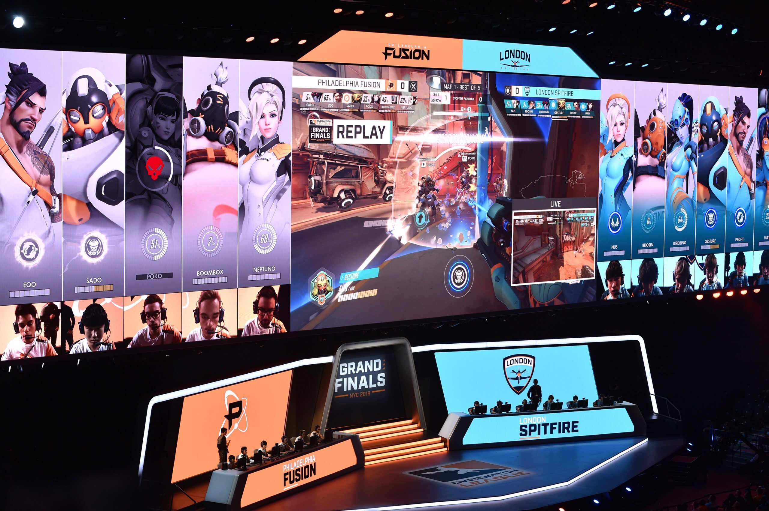 Philadelphia Fusion play London Spitfire during Overwatch League Grand Finals. (Photo by Bryan Bedder/Getty Images for Blizzard Entertainment)