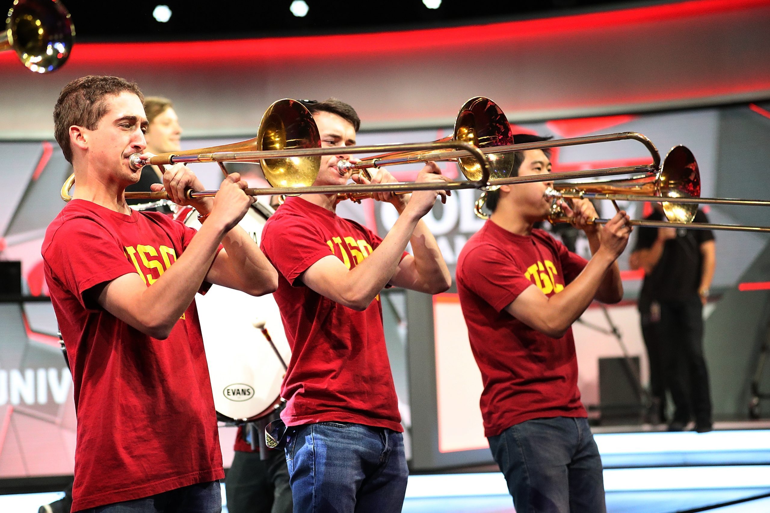 The USC marching band performs during the League of Legends College Championships. (Photo courtesy of Getty Images)