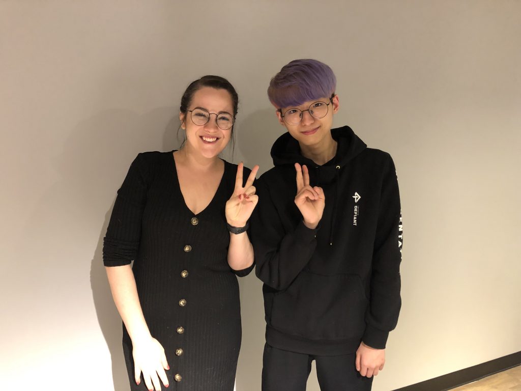 Hotspawn's own Gillian Linscott poses for a picture with Toronto Defiant Support RoKy.