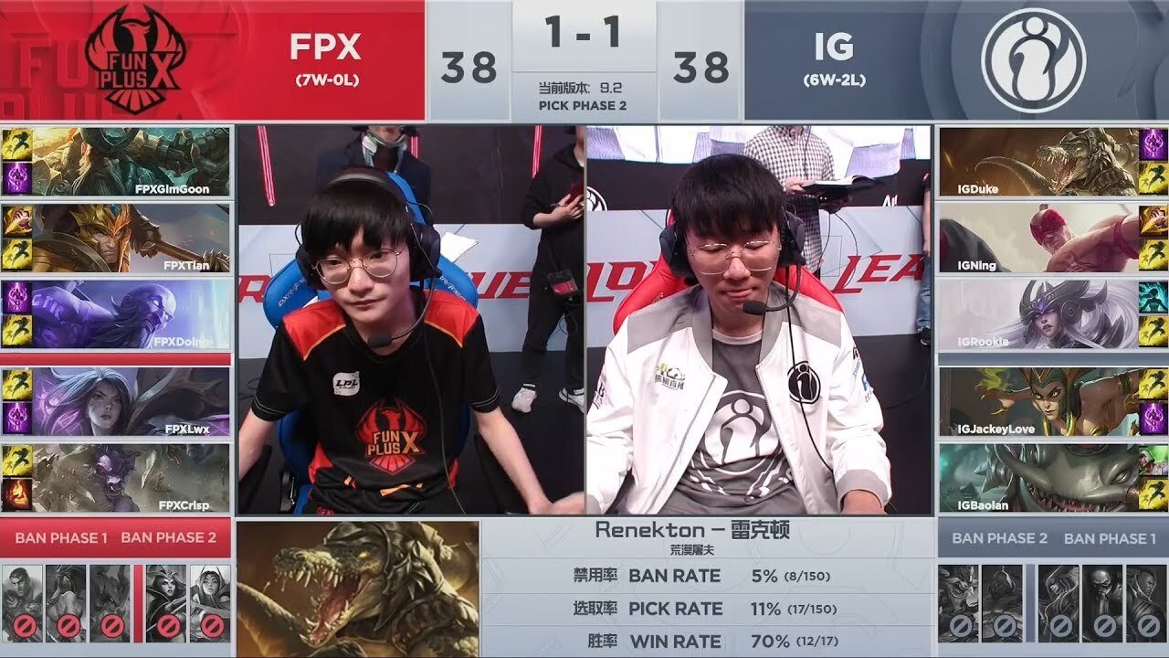 This past week featured an undefeated FunPlus Phoenix taking on a dangerous challenger in IG. (Image courtesy of LCK)
