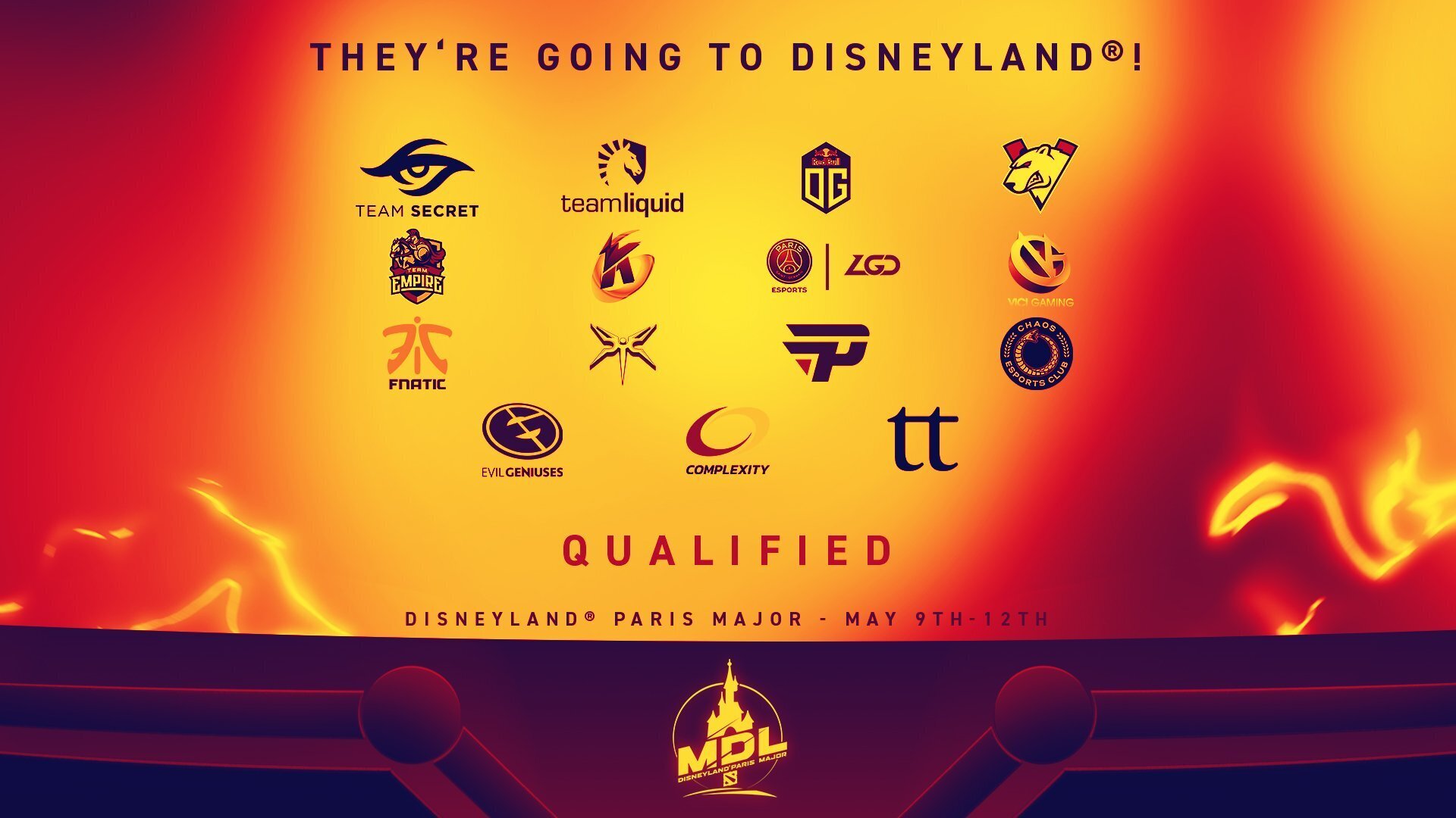 These fifteen teams have qualified for the MDL Disneyland® Paris Major. (Image courtesy of Mars Media)