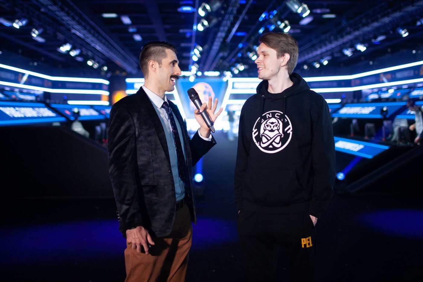 Moustache Dave interviews Skuijke, a member of ENCE, who are currently in first in PEL. (Photo courtesy of @PEL_esports/Twitter)