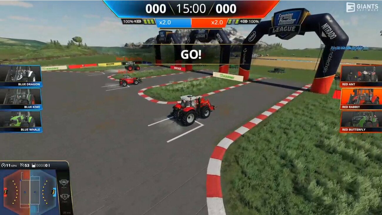 Farming Simulator League has launched their dedicated esports DLC, revealing game play for their tournament circuit. (Screencaped from Twitch.tv/GiantsSoftware)