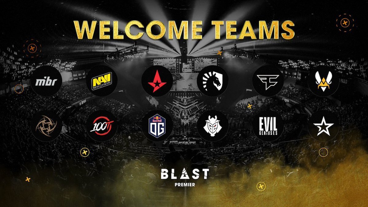 100 Thieves, Team Vitality, OG, G2 Esports, Evil Geniuses and complexity are the six new teams in the BLAST Premier (Image via BLAST Pro Series)