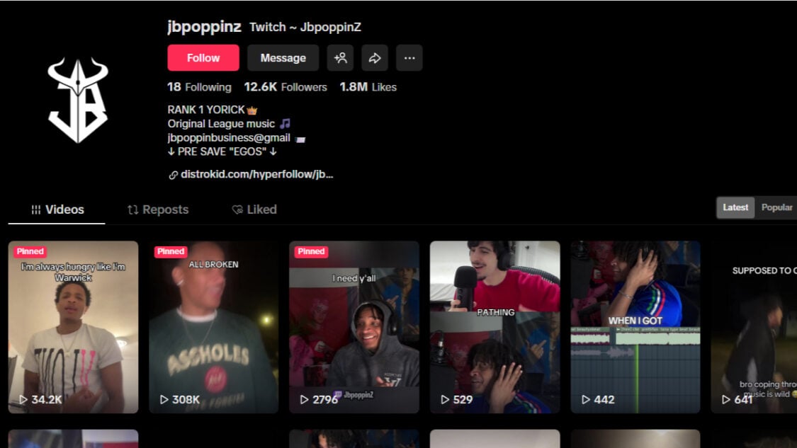 JBPoppinZ's TikTok page