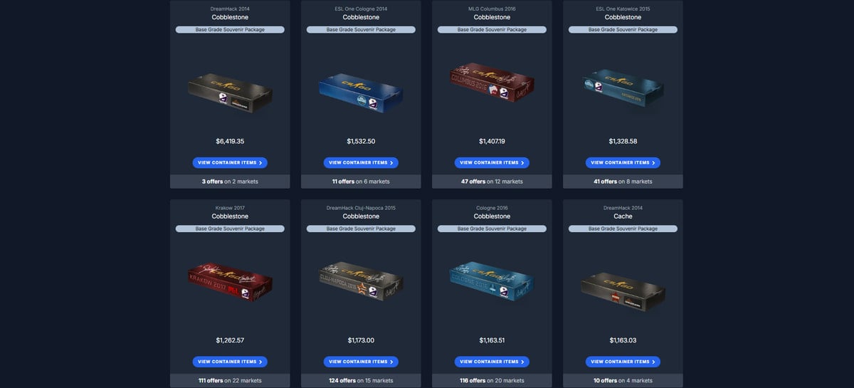 Souvenir Package Prices (Image via CSGOSkins.gg)