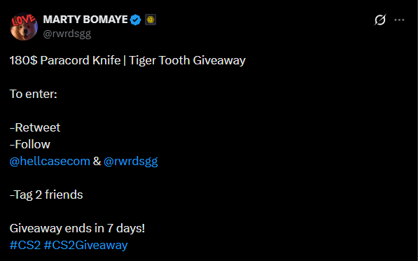CS2 Giveaway Example (Image via @rwrdsgg on X)