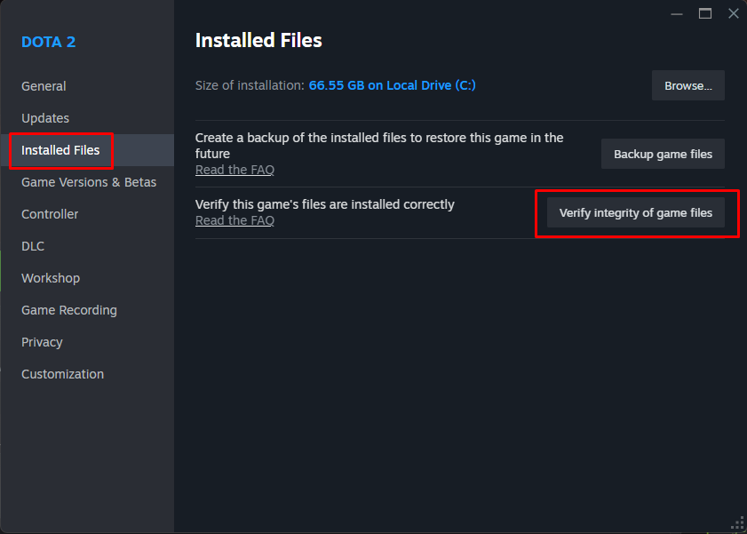 Dota 2 Verify Integrity of Game Files