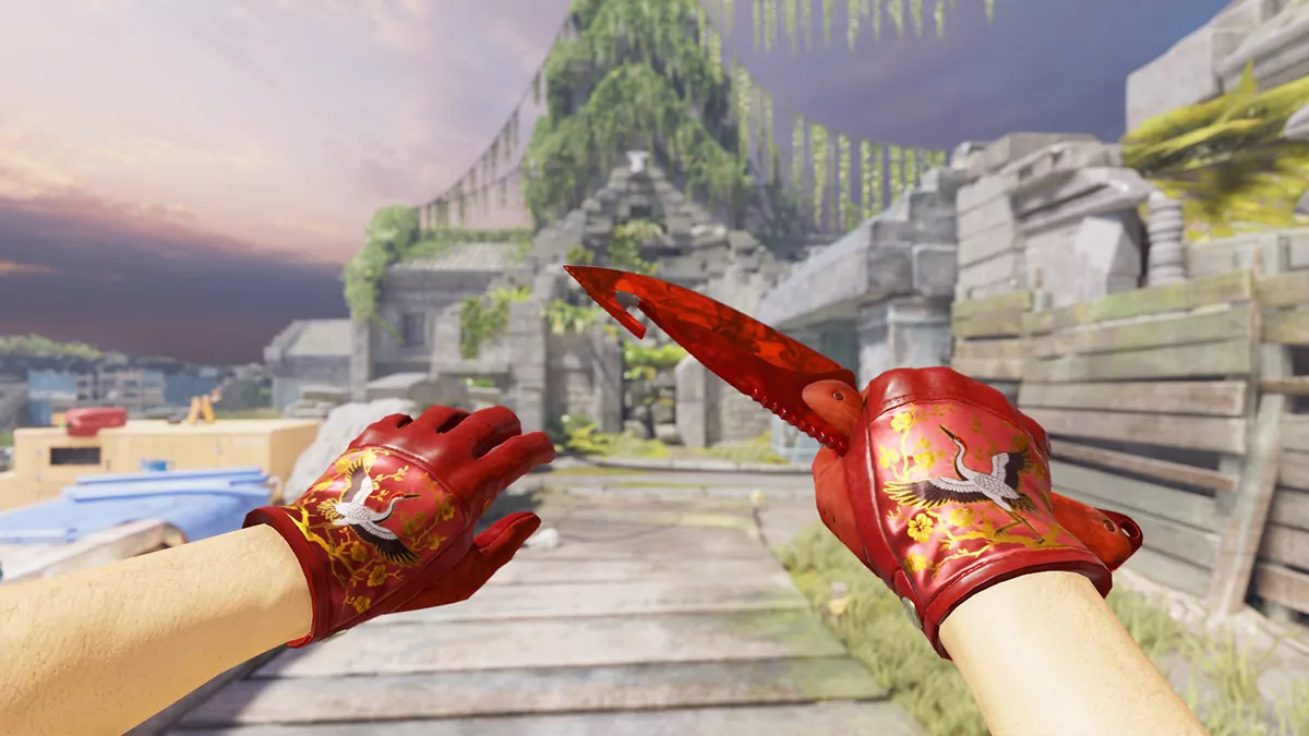 Driver Gloves Brocade Crane + Gut Knife Doppler (Ruby)